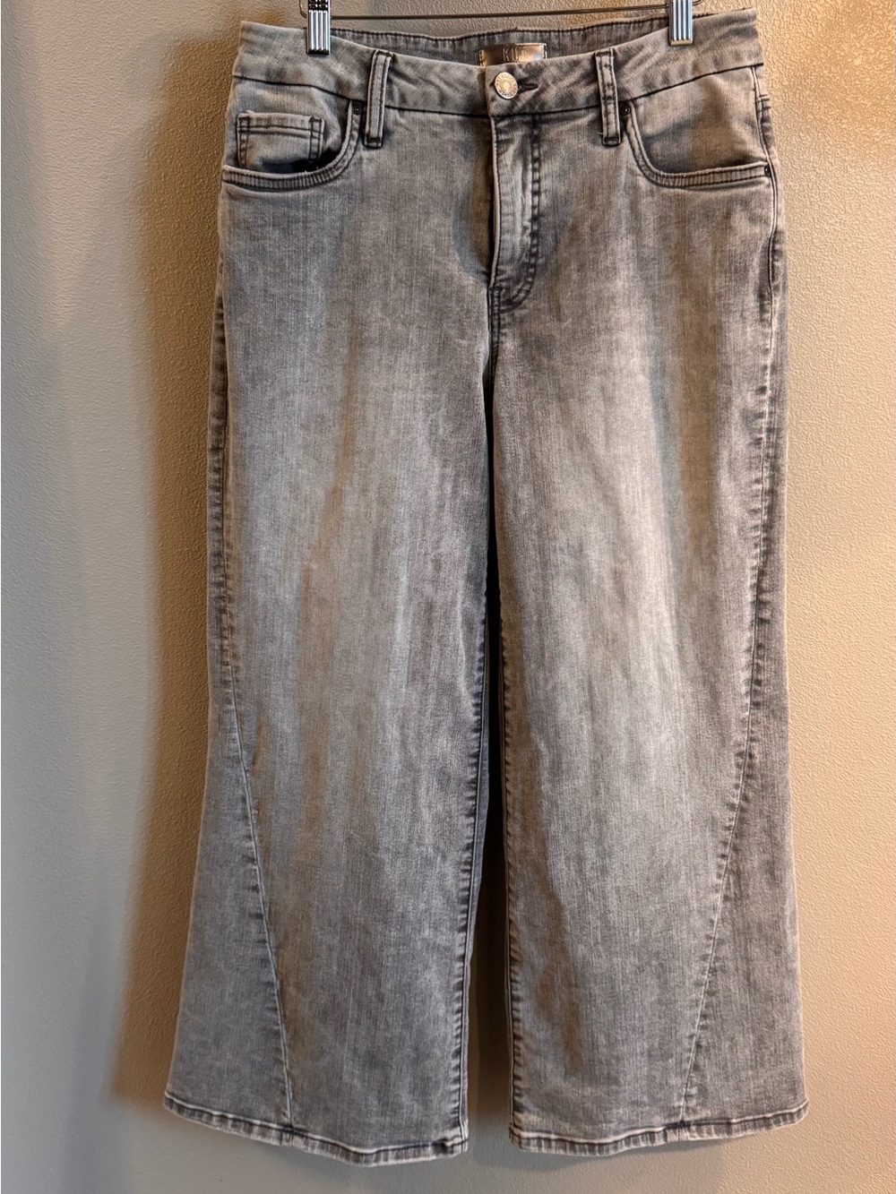 Kut from the Kloth Grey Distressed Wide Leg Jeans